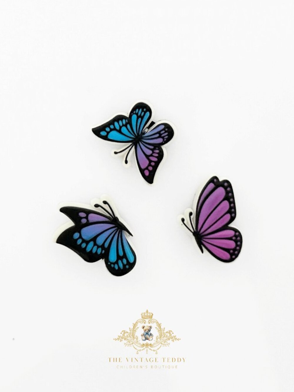 Pretty Kids Shoes Charms for Crocs Style Clogs Little Girls Butterflies Set of 3